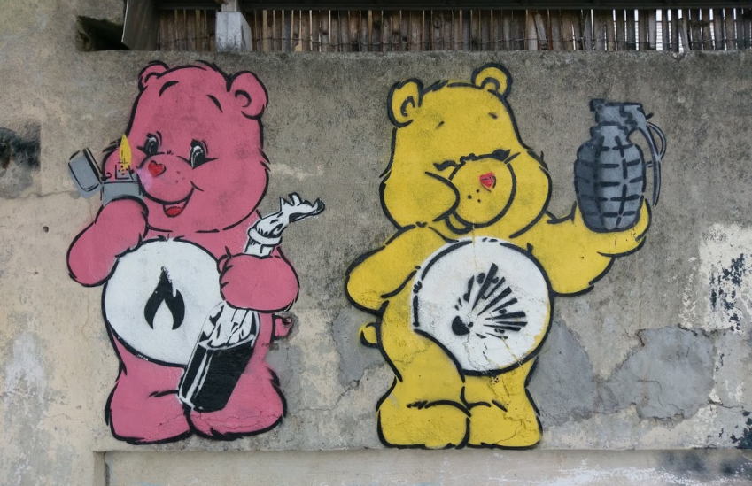 By Dav', pochoir, cour de crèche, Lyon 1er, 2018